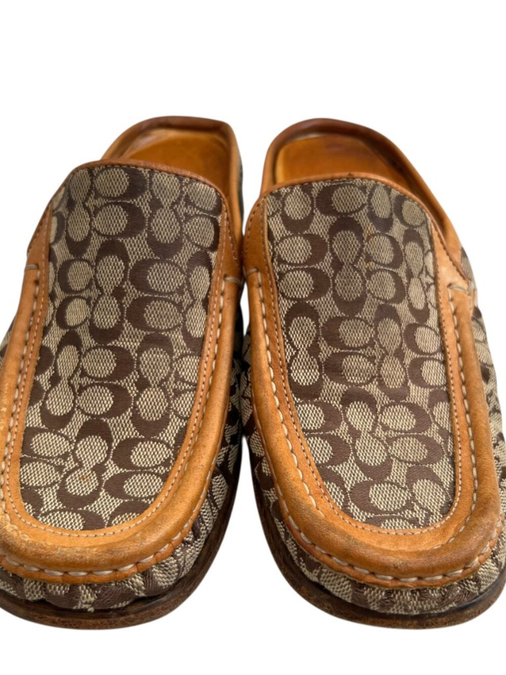 y2k Coach mules Vanessa brown jacquard leather trim slip on shoes size 7 womens - Picture 2 of 13